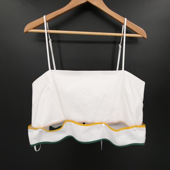 Antonio Melani x The Nat Note Zoe Scalloped Sateen Top White Green Crop Size 14 - Picture 2 of 12